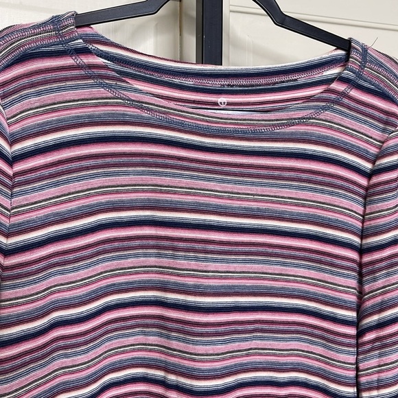 T By Talbots Top Tunic Women Sz XL Multicolor Rainbow Stripe Cotton Knit Comfort - Picture 2 of 9